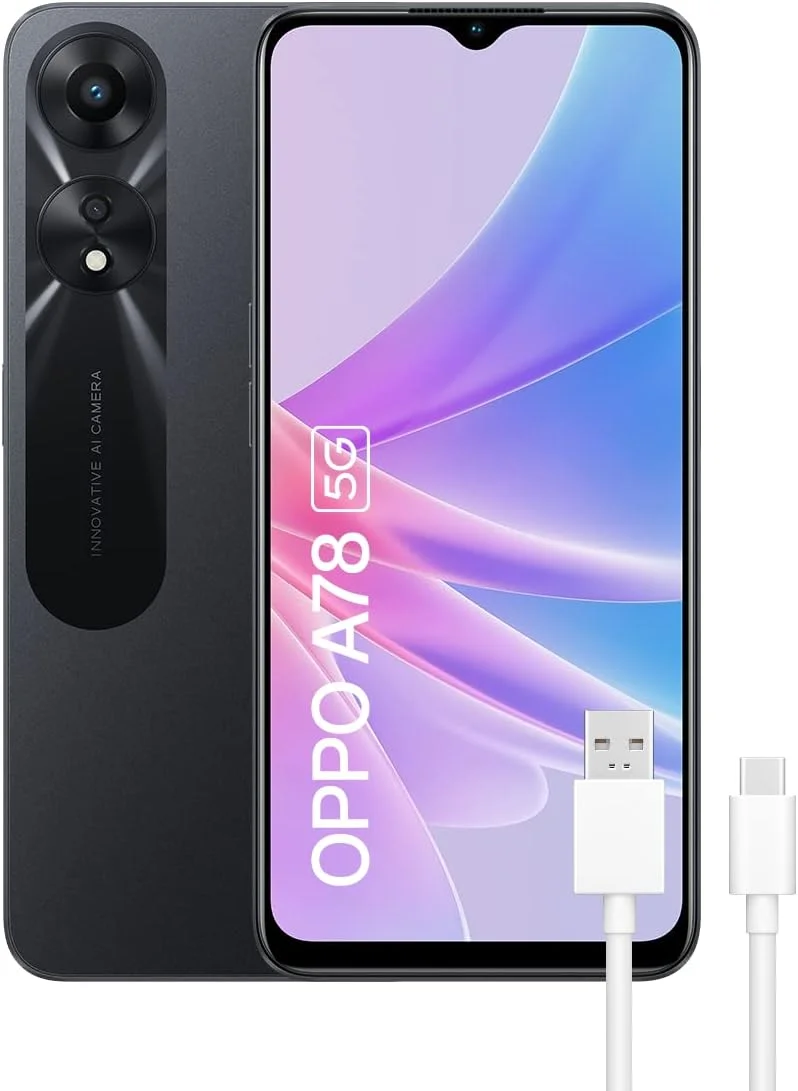 گوشی هوشمند اوپو A78 دو سیم کارت 128 گیگابایت رام + 4 گیگابایت رم (فقط GSM | بدون CDMA) کارخانه آنلاک شده 5G (مشکی براق) - نسخه بین المللی