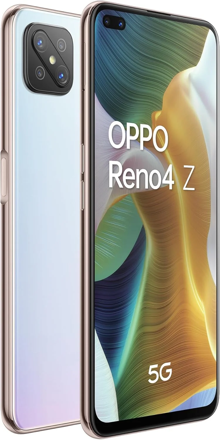 گوشی هوشمند اوپو Reno4 Z 5G، نمایشگر 6.5 اینچی + نرخ نوسازی 120 هرتز، 4 دوربین، 8 گیگابایت رم و 128 گیگابایت حافظه داخلی غیرقابل ارتقا، باتری 4000 میلی آمپر ساعتی، دو سیم کارت، 2020، [نسخه ایتالیایی]، سفید شبنم