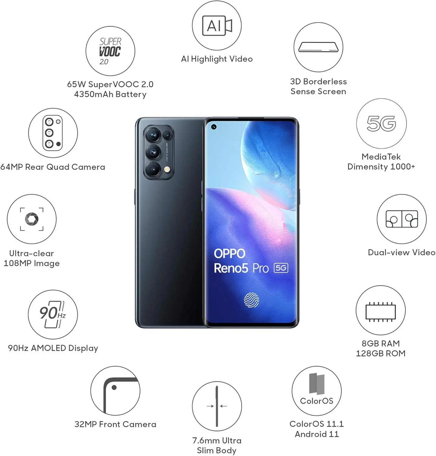 گوشی موبایل اوپو Reno5 Pro 5G دو سیم کارت 128 گیگابایت حافظه داخلی + 8 گیگابایت رم (فقط GSM | بدون CDMA) نسخه بین المللی، آنلاک فکتوری 5G (مشکی ستاره ای) گوشی موبایل اوپو Reno5 Pro 5G دو سیم کارت 128 گیگابایت حافظه داخلی + 8 گیگابایت رم (فقط GSM | بدون CDMA) نسخه بین المللی، آنلاک فکتوری 5G (مشکی ستاره ای)