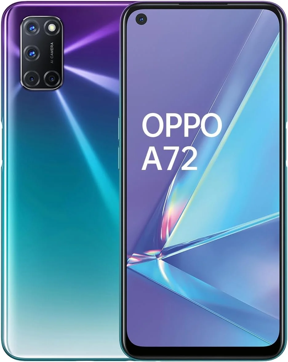 گوشی هوشمند تک سیم کارت OPPO A72 با حافظه داخلی 128 گیگابایت و رم 4 گیگابایت، نسخه بین المللی، آنلاک شده کارخانه، 4G/LTE (بنفش Aurora)