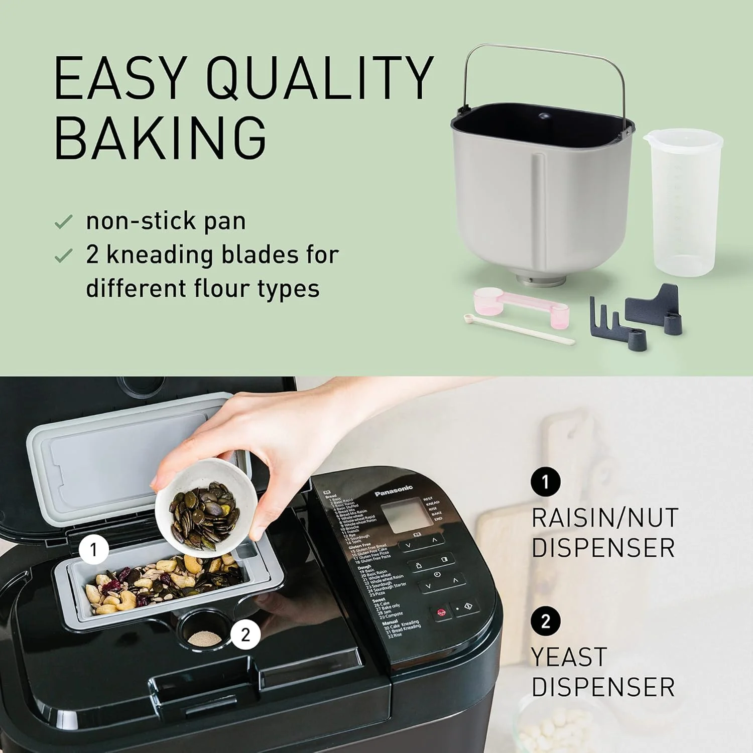 نان ساز تمام اتوماتیک پاناسونیک مدل SD-YR2540، دارای مخزن مخمر/کشمش و آجیل، 32 برنامه، 4 حالت بدون گلوتن، سنسورهای دمای دوگانه، تایمر دیجیتال 13 ساعته، استیل ضد زنگ نان ساز تمام اتوماتیک پاناسونیک مدل SD-YR2540، دارای مخزن مخمر/کشمش و آجیل، 32 برنامه، 4 حالت بدون گلوتن، سنسورهای دمای دوگانه، تایمر دیجیتال 13 ساعته، استیل ضد زنگ