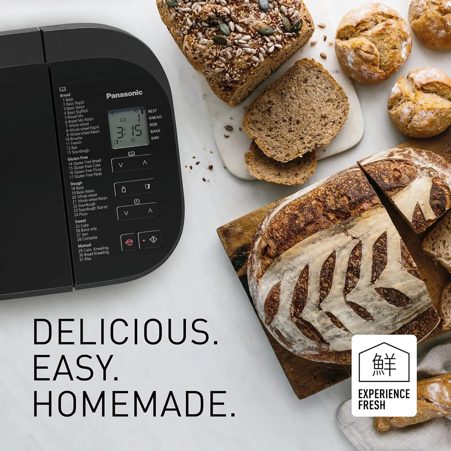 نان ساز تمام اتوماتیک پاناسونیک مدل SD-YR2550، دارای مخزن مخمر، کشمش و آجیل، 31 برنامه، 4 حالت بدون گلوتن، حسگرهای دمای دوگانه، تایمر دیجیتال 13 ساعته، نقره ای