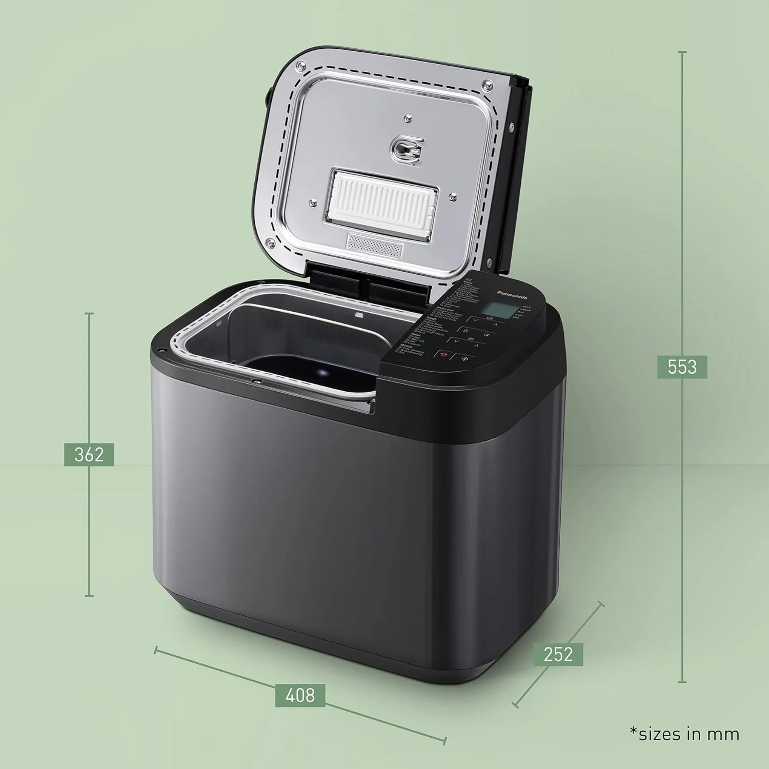 نان ساز تمام اتوماتیک پاناسونیک مدل SD-YR2540، دارای مخزن مخمر/کشمش و آجیل، 32 برنامه، 4 حالت بدون گلوتن، سنسورهای دمای دوگانه، تایمر دیجیتال 13 ساعته، استیل ضد زنگ نان ساز تمام اتوماتیک پاناسونیک مدل SD-YR2540، دارای مخزن مخمر/کشمش و آجیل، 32 برنامه، 4 حالت بدون گلوتن، سنسورهای دمای دوگانه، تایمر دیجیتال 13 ساعته، استیل ضد زنگ