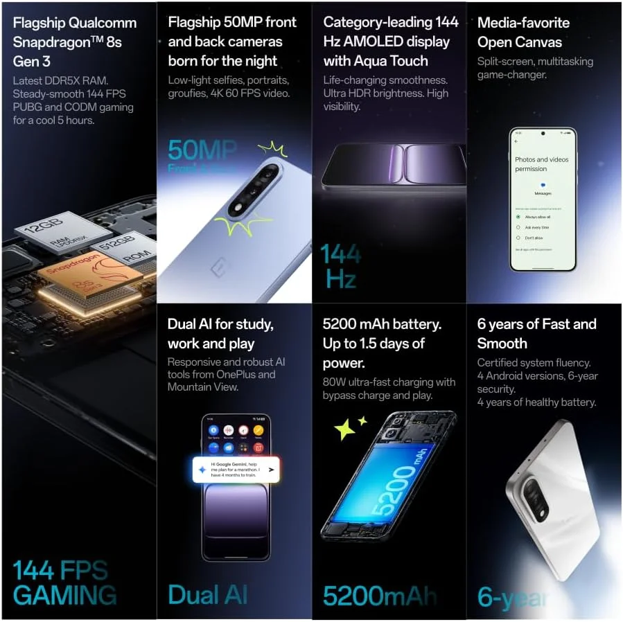 گوشی موبایل دو سیم کارت OnePlus Nord 5 با حافظه داخلی 512 گیگابایت و رم 12 گیگابایت (فقط GSM | بدون CDMA) نسخه بین المللی، آنلاک فکتوری 5G (خاکستری فانتوم) گوشی موبایل دو سیم کارت OnePlus Nord 5 با حافظه داخلی 512 گیگابایت و رم 12 گیگابایت (فقط GSM | بدون CDMA) نسخه بین المللی، آنلاک فکتوری 5G (خاکستری فانتوم)