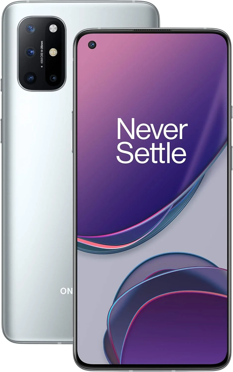گوشی هوشمند OnePlus 8T 5G با 8 گیگابایت رم و 128 گیگابایت حافظه داخلی، بدون سیم کارت UK، دارای دوربین چهارگانه، شارژ 65 واتی Warp و دو سیم کارت - نقره ای قمری - 2 سال گارانتی