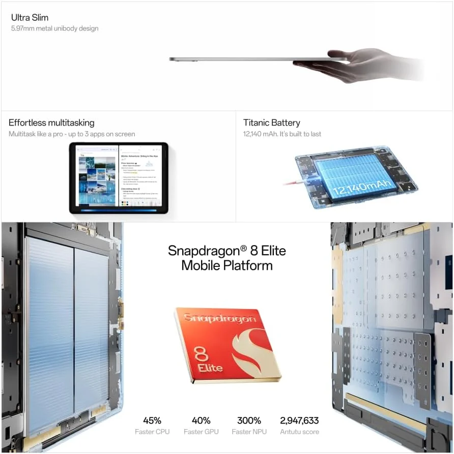 تبلت OnePlus Pad 3 با ظرفیت 256 گیگابایت و رم 12 گیگابایت، رنگ آبی طوفانی، وای فای تبلت OnePlus Pad 3 با ظرفیت 256 گیگابایت و رم 12 گیگابایت، رنگ آبی طوفانی، وای فای
