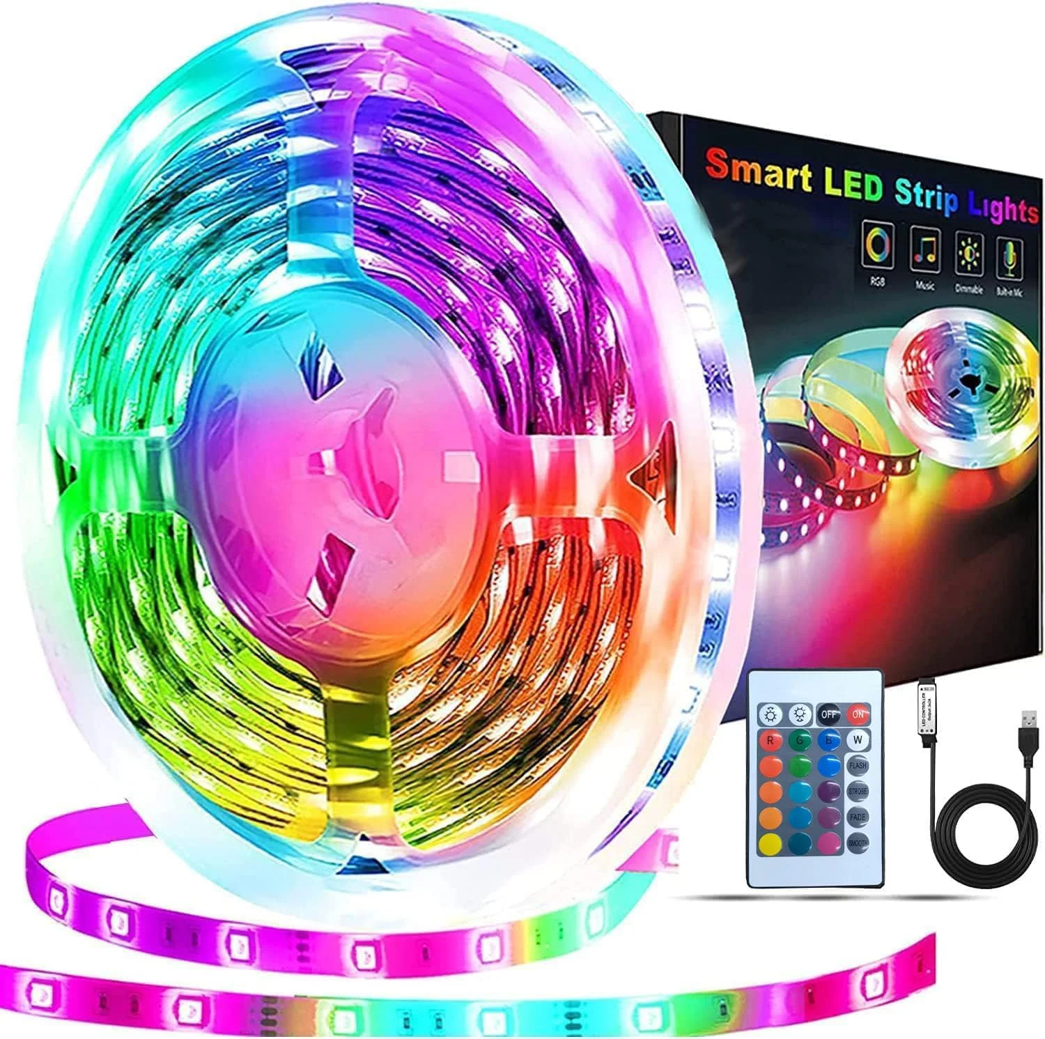 چراغ های ال ای دی 3 متری، کنترل هوشمند با اپلیکیشن، همگام سازی موسیقی، نوار RGB با تغییر رنگ، دارای ریموت کنترل، مناسب اتاق خواب