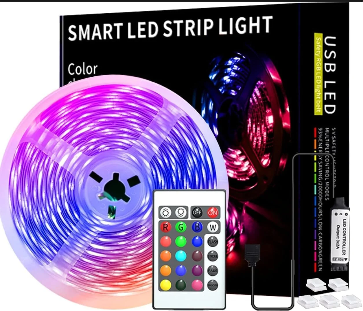 نوار چراغ LED، نوار چراغ LED USB 5 متری، نوار چراغ LED RGB ضد آب IP65 با قابلیت تغییر رنگ با ریموت، تایمر، حالت موسیقی برای تلویزیون، اتاق خواب، مهمانی