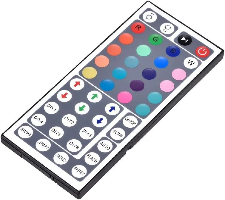کیت چراغ نواری ال ای دی RGB لومینوسوم، 5 متر 300 ال ای دی SMD5050 ضد آب، با کنترلر IR 44 کلیدی و آداپتور برق DC12V 5A، 1 اتصال دهنده، برای دکوراسیون منزل کیت چراغ نواری ال ای دی RGB لومینوسوم، 5 متر 300 ال ای دی SMD5050 ضد آب، با کنترلر IR 44 کلیدی و آداپتور برق DC12V 5A، 1 اتصال دهنده، برای دکوراسیون منزل