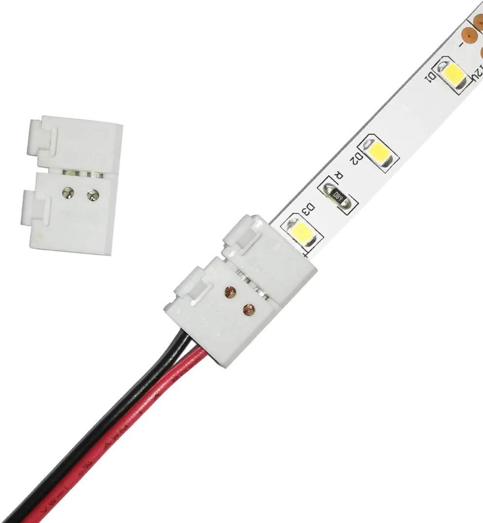 اتصال دهنده نوار LED مسترون 3528 2835 2 پین 8 میلی متری - اتصال سریع بدون لحیم کاری نوار به سیم DIY برای چراغ های نوار LED تک رنگ 12 ولت 24 ولت (بسته 10 عددی)