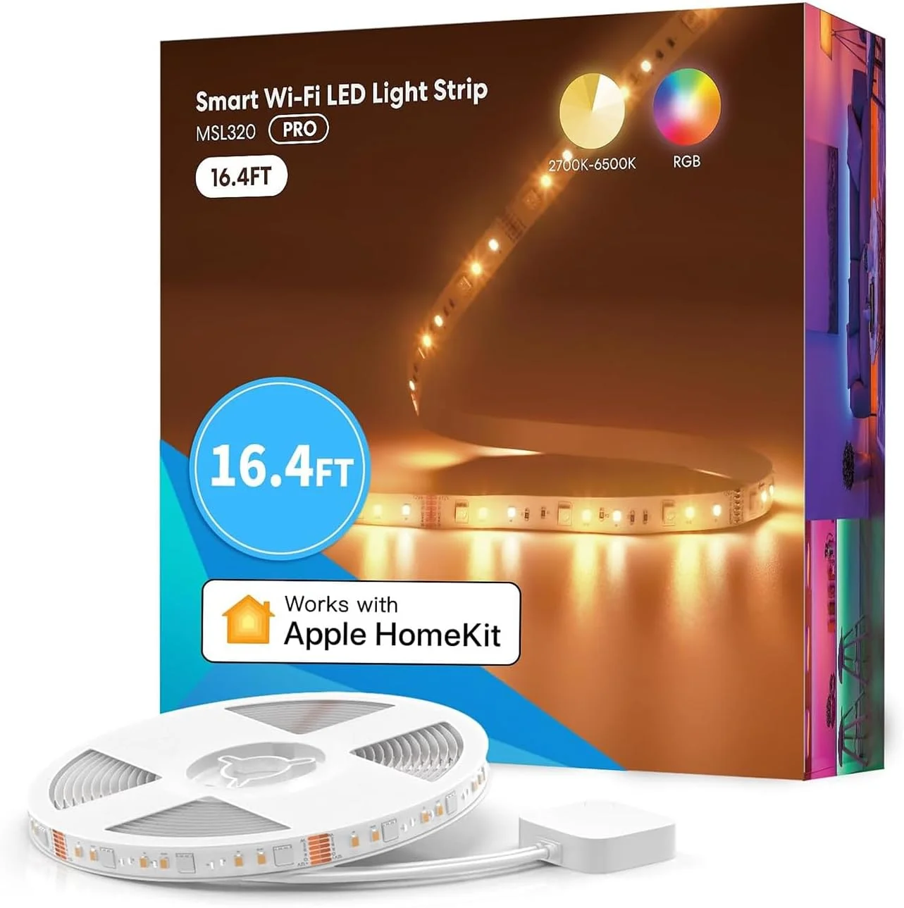 نوار نور ال ای دی مروس - نوار نور ال ای دی 5 متری سازگار با Apple HomeKit Siri Alexa، کنترل صوتی و کنترل از راه دور، نوارهای ال ای دی تغییر رنگ RGBWW برای خانه، اتاق خواب