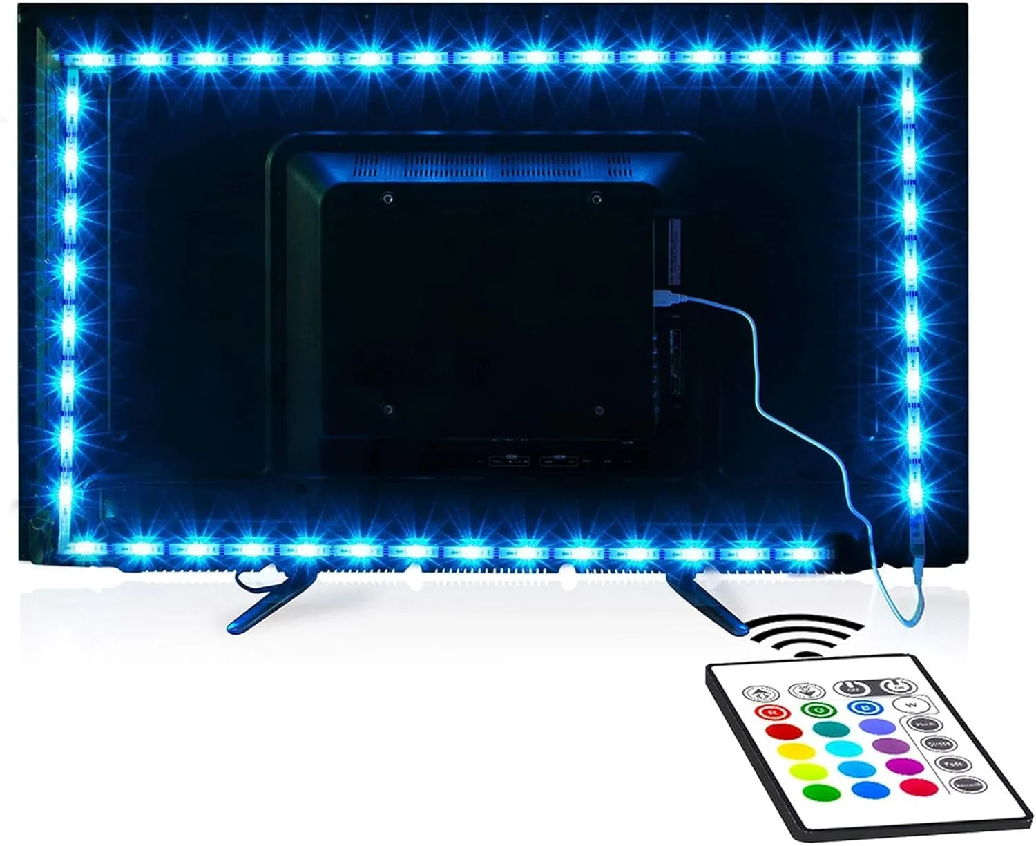 چراغ نواری LED مایلیت، چراغ پس زمینه تلویزیون LED از پیش برش خورده 4.3 متری RGB برای تلویزیون های HD 65-75 اینچی، 4 عدد چراغ تلویزیون USB با کنترل از راه دور 16 رنگ قابل تغییر 5050 LED نورپردازی اریب برای سینمای خانگی