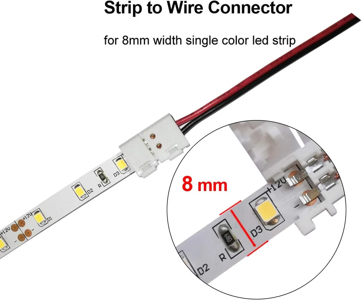 اتصال دهنده نوار LED مسترون 3528 2835 2 پین 8 میلی متری - اتصال سریع بدون لحیم کاری نوار به سیم DIY برای چراغ های نوار LED تک رنگ 12 ولت 24 ولت (بسته 10 عددی) اتصال دهنده نوار LED مسترون 3528 2835 2 پین 8 میلی متری - اتصال سریع بدون لحیم کاری نوار به سیم DIY برای چراغ های نوار LED تک رنگ 12 ولت 24 ولت (بسته 10 عددی)