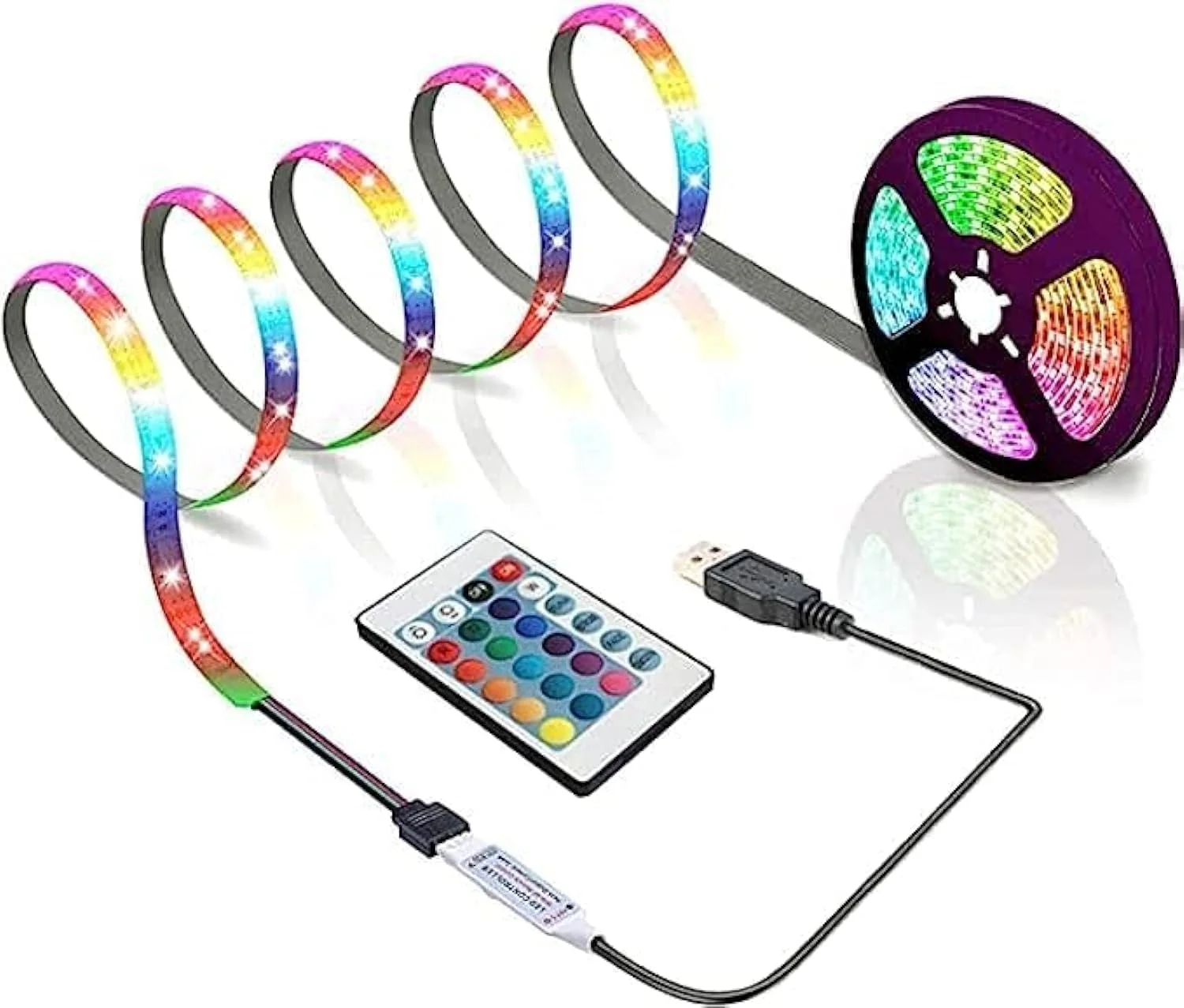 نوار چراغ ال ای دی USB میرفا 5 متری، چراغ ال ای دی RGB هوشمند SMD 5050 با حالت موسیقی ریموت دار، تنظیم تایمر برای آشپزخانه، کامپیوتر، تلویزیون، اتاق خواب، کمد، هدیه
