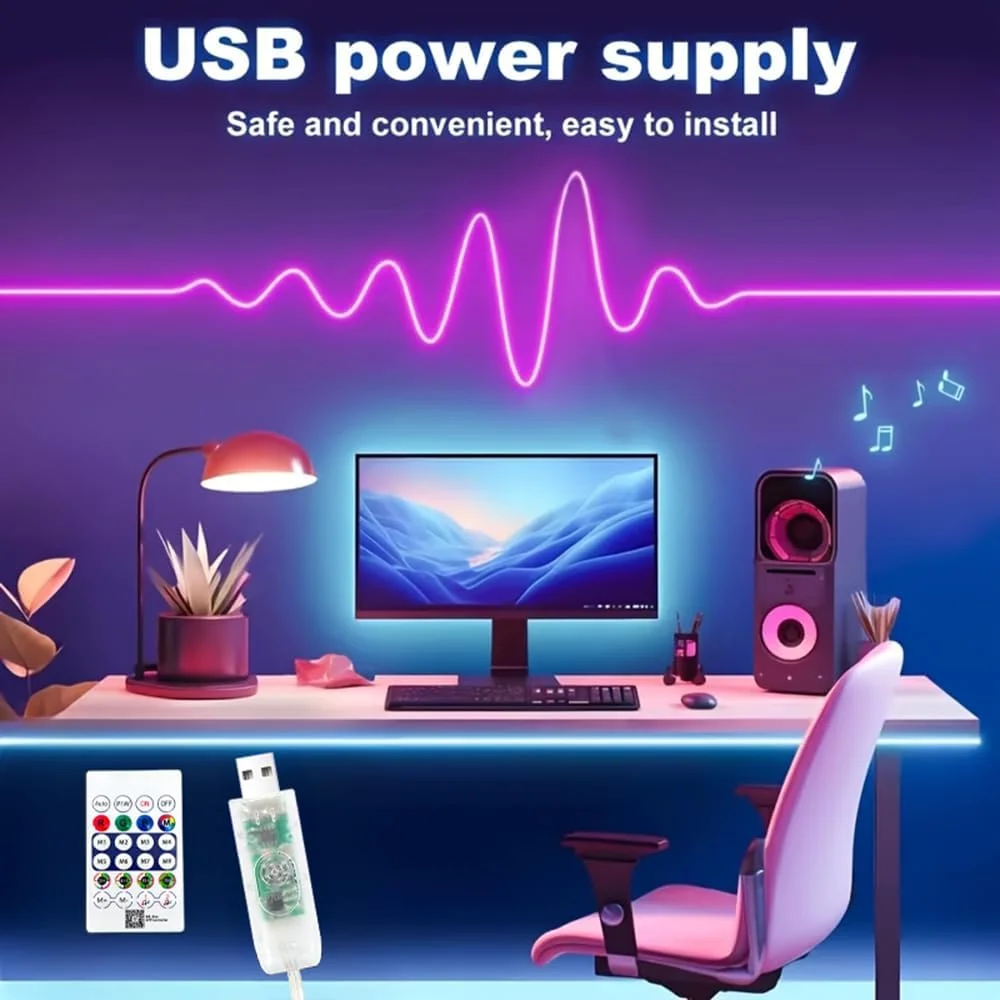 نوار نئون RGB مودی لایف، 5 متری - تغذیه از طریق USB، همگام سازی با موسیقی، کنترل از راه دور/برنامه، 8+ حالت رنگی، تنظیمات تایمر، طراحی فوق العاده باریک برای تلویزیون، کامپیوتر، دکور اتاق نوار نئون RGB مودی لایف، 5 متری - تغذیه از طریق USB، همگام سازی با موسیقی، کنترل از راه دور/برنامه، 8+ حالت رنگی، تنظیمات تایمر، طراحی فوق العاده باریک برای تلویزیون، کامپیوتر، دکور اتاق