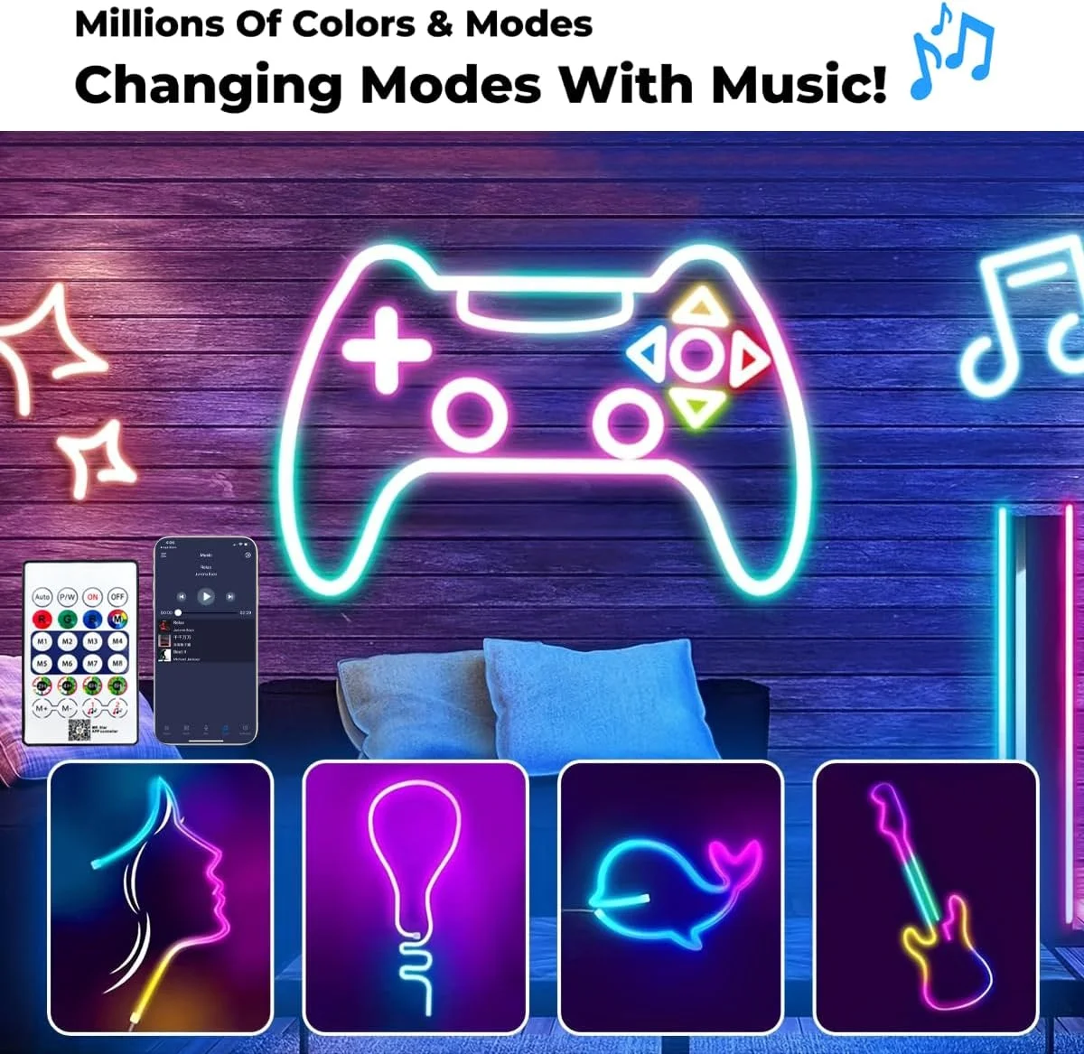 نوار نئون RGB مودی لایف، 5 متری - تغذیه از طریق USB، همگام سازی با موسیقی، کنترل از راه دور/برنامه، 8+ حالت رنگی، تنظیمات تایمر، طراحی فوق العاده باریک برای تلویزیون، کامپیوتر، دکور اتاق نوار نئون RGB مودی لایف، 5 متری - تغذیه از طریق USB، همگام سازی با موسیقی، کنترل از راه دور/برنامه، 8+ حالت رنگی، تنظیمات تایمر، طراحی فوق العاده باریک برای تلویزیون، کامپیوتر، دکور اتاق