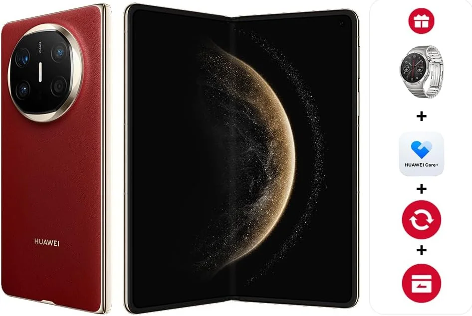 گوشی هوشمند تاشو HUAWEI Mate X6 + GT4 Titanium + 6 ماه Huawei Care+، 12+512 گیگابایت، فوق العاده باریک و بادوام، دوربین Ultra Chroma، شیشه Kunlun نسل دوم، صفحه نمایش HUAWEI X-True، چندوظیفگی زنده، قرمز سحابی