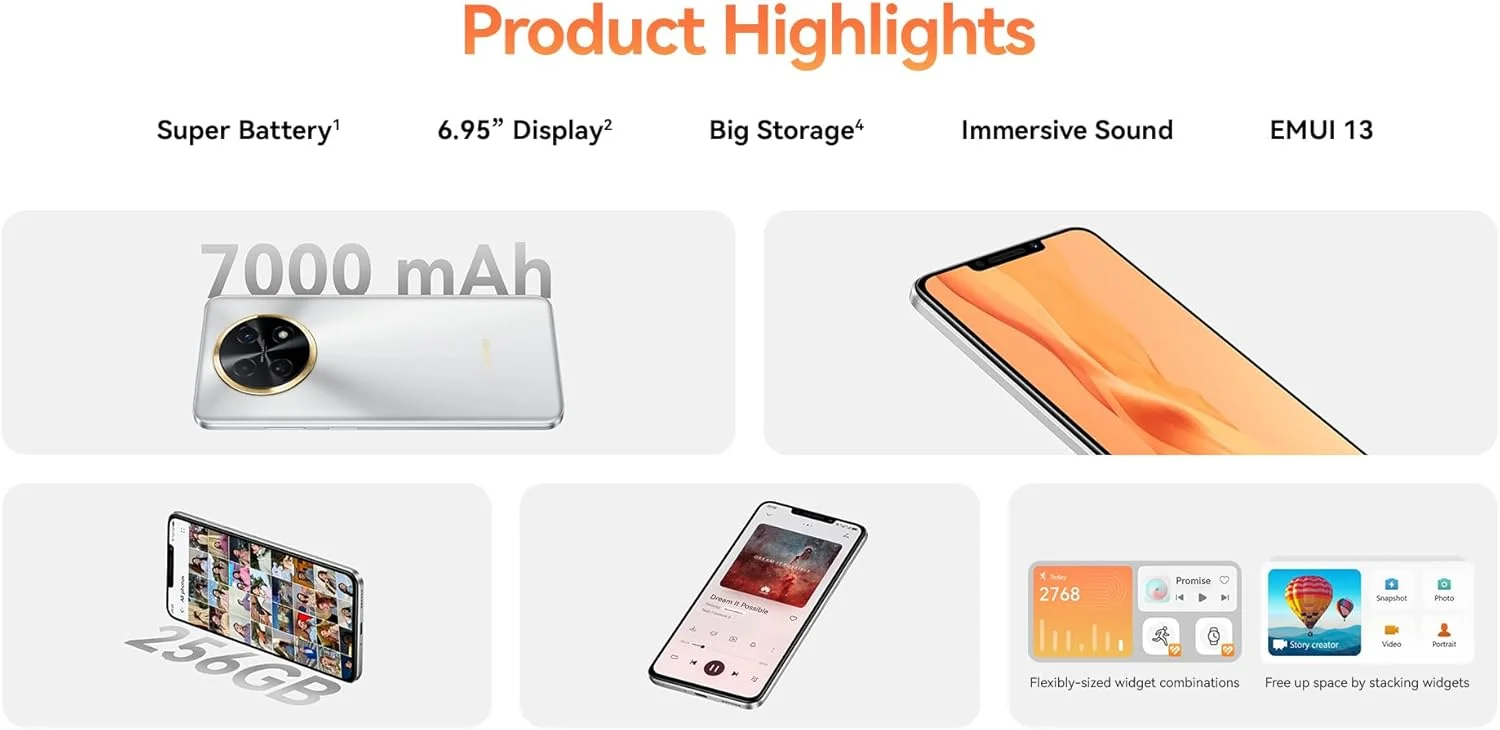 گوشی موبایل هواوی نوا Y91، نمایشگر 6.95 اینچی HUAWEI FullView، باتری فوق العاده 7000 میلی آمپر ساعتی، صدای فوق العاده 300%، 8 گیگابایت رم + 256 گیگابایت حافظه داخلی، طراحی دایره ستاره ای، EMUI 13، نقره ای گوشی موبایل هواوی نوا Y91، نمایشگر 6.95 اینچی HUAWEI FullView، باتری فوق العاده 7000 میلی آمپر ساعتی، صدای فوق العاده 300%، 8 گیگابایت رم + 256 گیگابایت حافظه داخلی، طراحی دایره ستاره ای، EMUI 13، نقره ای