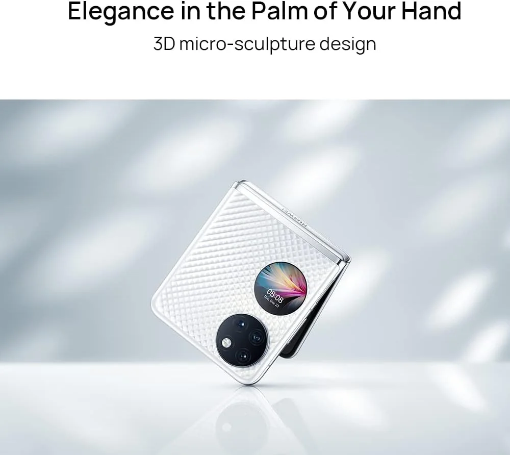 گوشی هوشمند تاشو HUAWEI P50 Pocket، فناوری تصویر فوق طیف، دوربین True-Chroma، نسبت تصویر 21:9 و صفحه نمایش بزرگ 6.9 اینچی، نرخ تازه سازی بالا 120 هرتز، 8+256 گیگابایت، سفید