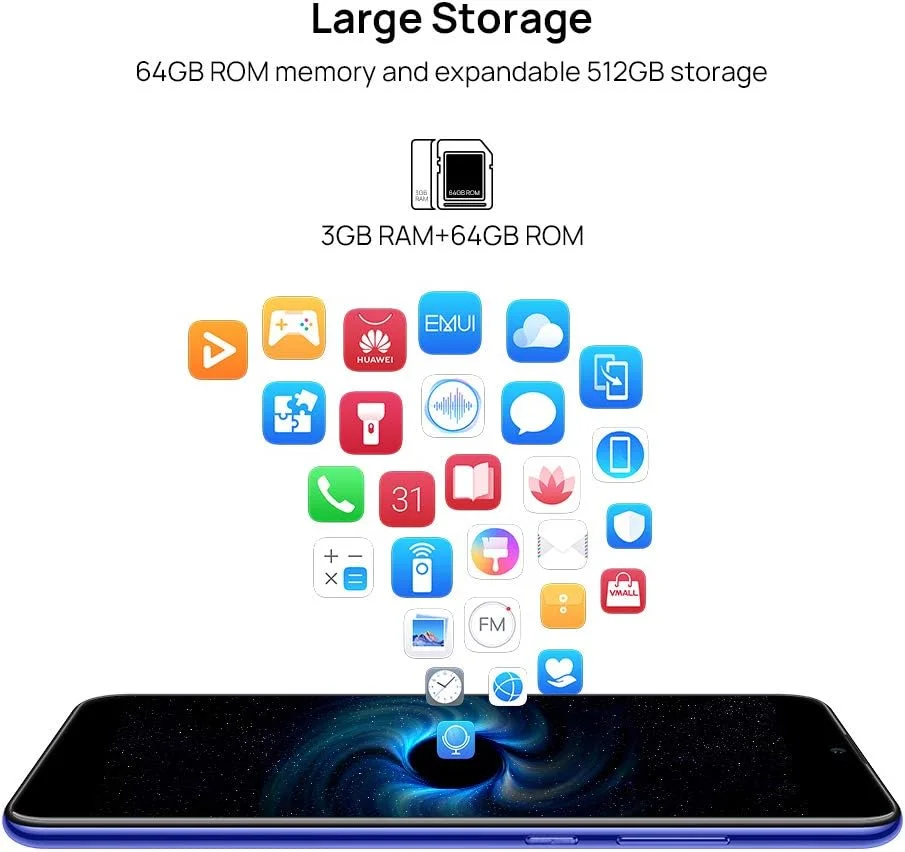 گوشی موبایل هوآوی P Smart+ 2019 با حافظه 64 گیگابایت، صفحه نمایش 6.21 اینچی FHD+ Dewdrop FullView، دوربین سه گانه فوق عریض، اندروید بدون سیم کارت، باتری بزرگ 3400 میلی آمپر، نسخه انگلستان، آبی استارلایت
