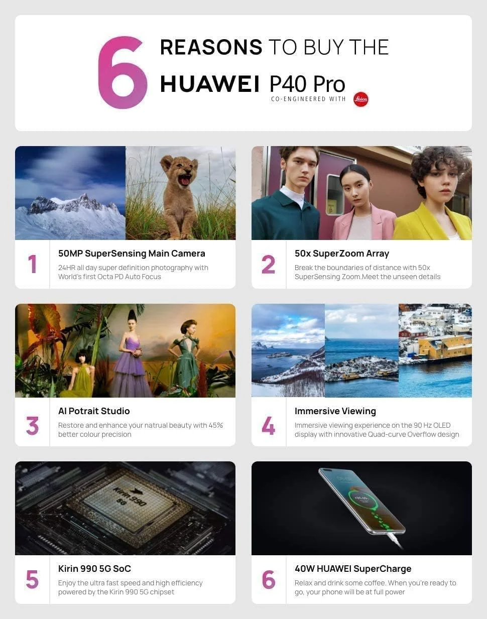 گوشی موبایل هواوی P40 Pro - دارای نمایشگر 6.58 اینچی Overflow، IP68 (Kirin 990 5G، دوربین چهارگانه 50 مگاپیکسلی Ultra Vision Leica، تله فوتو 12 مگاپیکسلی، 8 گیگابایت رم + 256 گیگابایت حافظه داخلی، شارژ سریع 40 واتی HUAWEI SuperCharge، Wi-Fi 6 Plus)، نقره ای یخی