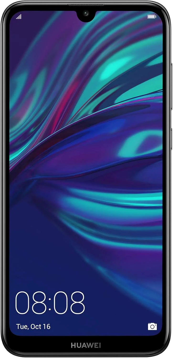 گوشی هوشمند HUAWEI Y7 2019 با حافظه 32 گیگابایت، صفحه نمایش 6.26 اینچی Dewdrop FullView HD+، دوربین دوگانه AI، تلفن همراه اندروید بدون سیم کارت، باتری بزرگ 4000 میلی آمپر ساعتی، نسخه انگلستان، مشکی نیمه شب