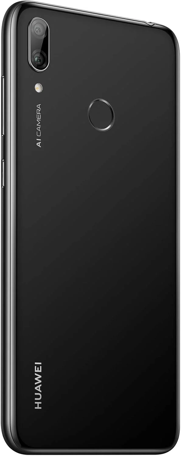 گوشی هوشمند HUAWEI Y7 2019 با حافظه 32 گیگابایت، صفحه نمایش 6.26 اینچی Dewdrop FullView HD+، دوربین دوگانه AI، تلفن همراه اندروید بدون سیم کارت، باتری بزرگ 4000 میلی آمپر ساعتی، نسخه انگلستان، مشکی نیمه شب