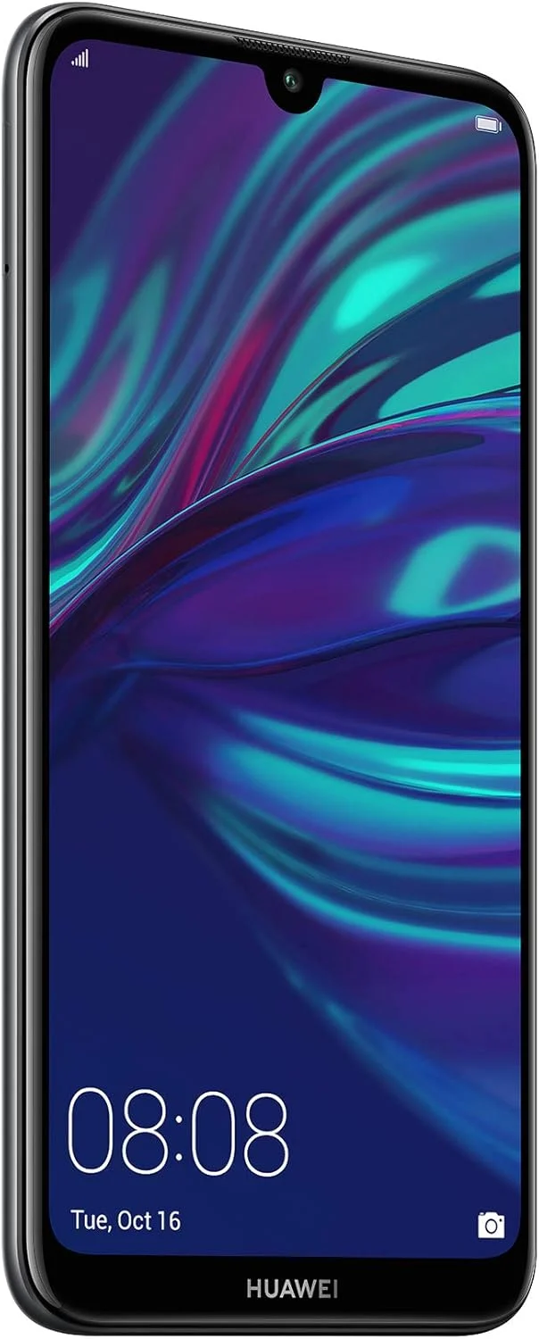 گوشی هوشمند HUAWEI Y7 2019 با حافظه 32 گیگابایت، صفحه نمایش 6.26 اینچی Dewdrop FullView HD+، دوربین دوگانه AI، تلفن همراه اندروید بدون سیم کارت، باتری بزرگ 4000 میلی آمپر ساعتی، نسخه انگلستان، مشکی نیمه شب