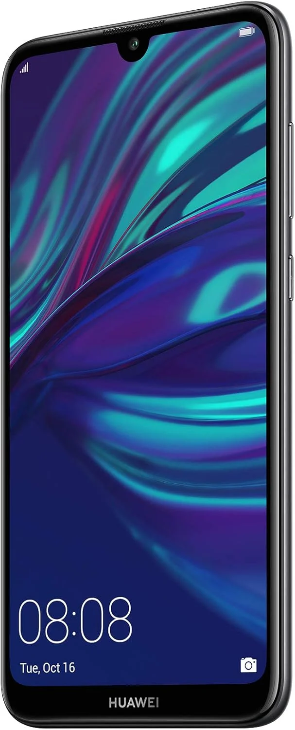 گوشی هوشمند HUAWEI Y7 2019 با حافظه 32 گیگابایت، صفحه نمایش 6.26 اینچی Dewdrop FullView HD+، دوربین دوگانه AI، تلفن همراه اندروید بدون سیم کارت، باتری بزرگ 4000 میلی آمپر ساعتی، نسخه انگلستان، مشکی نیمه شب