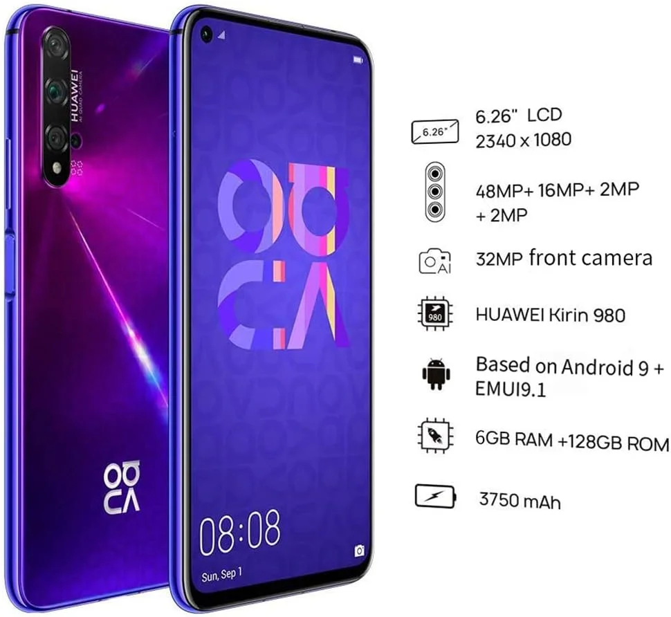 گوشی هوشمند دو سیم کارته Huawei Nova 5T با حافظه داخلی 128 گیگابایت + رم 6 گیگابایت، نسخه بین المللی (بنفش تابستانی) - آنلاک شده کارخانه 4G/LTE گوشی هوشمند دو سیم کارته Huawei Nova 5T با حافظه داخلی 128 گیگابایت + رم 6 گیگابایت، نسخه بین المللی (بنفش تابستانی) - آنلاک شده کارخانه 4G/LTE