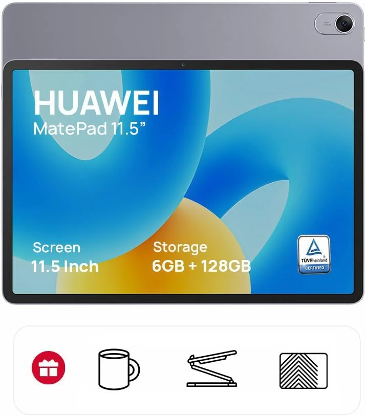 تبلت HUAWEI MatePad 11.5 + جعبه سرگرمی HUAWEI، نمایشگر 11.5 اینچی HUAWEI FullView با نرخ نوسازی 120 هرتز و محافظت از چشم، طراحی یکپارچه تمام فلزی شیک، پردازنده 4 نانومتری، 6 گیگابایت رم + 128 گیگابایت حافظه داخلی، وای فای، خاکستری فضایی، BARTOK-W09B