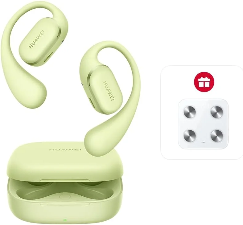 هندزفری بلوتوثی با طراحی گوش باز HUAWEI FreeArc، صدای استریو، فیت ایمن و راحت، مقاومت در برابر آب IP57، 28 ساعت پخش، هندزفری ورزشی، سازگار با iOS، اندروید و ویندوز، سبز + هدیه