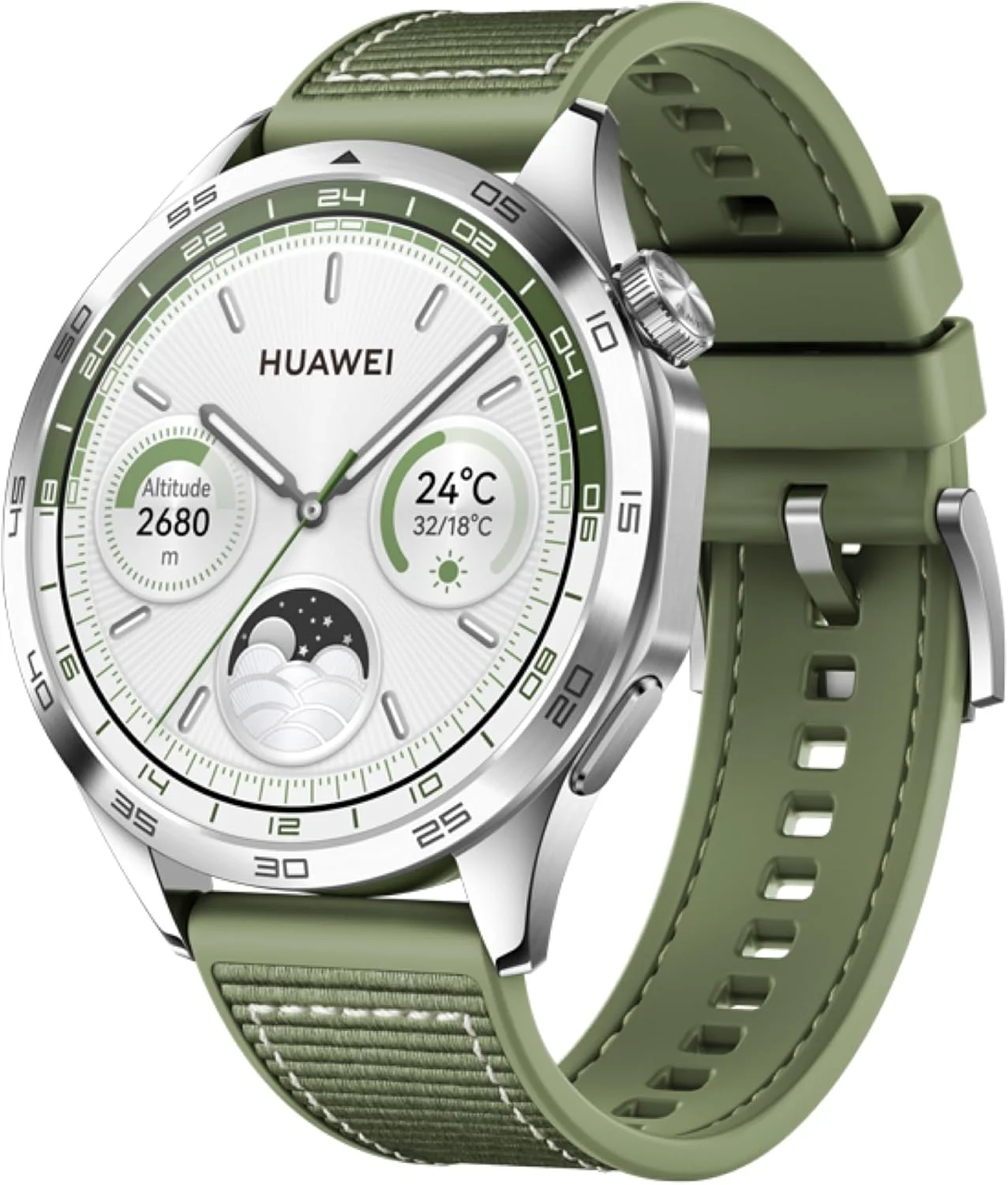 ساعت هوشمند HUAWEI Watch GT4 46mm، عمر باتری تا 2 هفته، موقعیت یابی GNSS دو بانده پنج سیستمه، تجزیه و تحلیل آریتمی موج پالس، نظارت بر سلامت 24/7، سازگار با اندروید و iOS، سبز