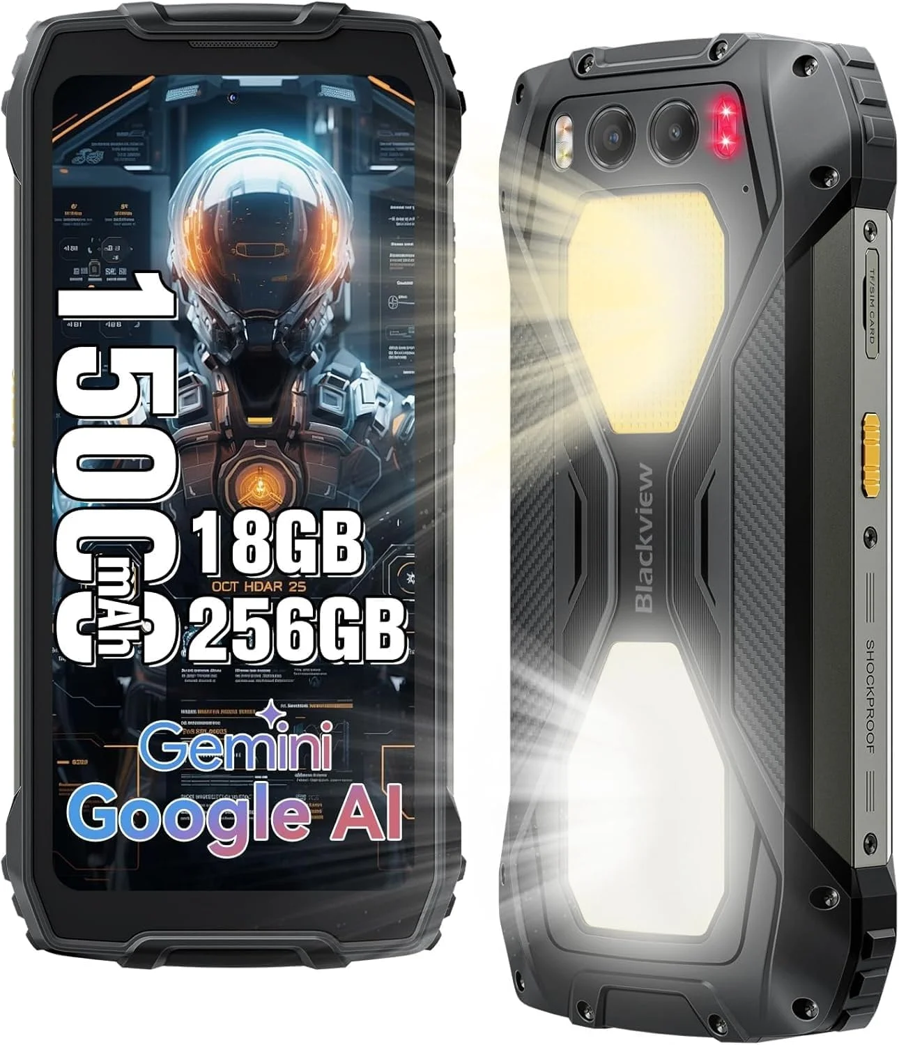 گوشی مقاوم Blackview BV7300، 15000mAh/45W، دارای چراغ کمپینگ دوگانه 800LM، دوربین دید در شب، 18GB+256GB/2TB گوشی هوشمند مقاوم آنلاک شده Gemini AI، 50MP+32MP+20MP، 6.67 اینچ 90Hz، اندروید 14/حالت دستکش/NFC