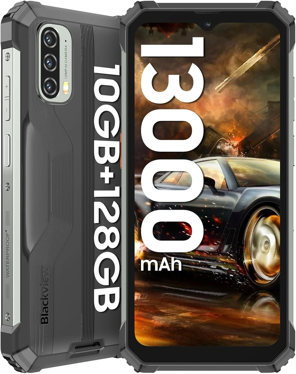 گوشی هوشمند مقاوم Blackview BV7100، باتری 13000 میلی آمپر ساعتی، شارژ سریع 33 واتی، 10 گیگابایت رم + 128 گیگابایت حافظه/قابل ارتقا تا 1 ترابایت، صفحه نمایش 6.58 اینچی FHD+، گوشی مقاوم ضد آب IP69K، NFC، OTG، حالت دستکش، بازگشایی قفل با چهره/اثر انگشت