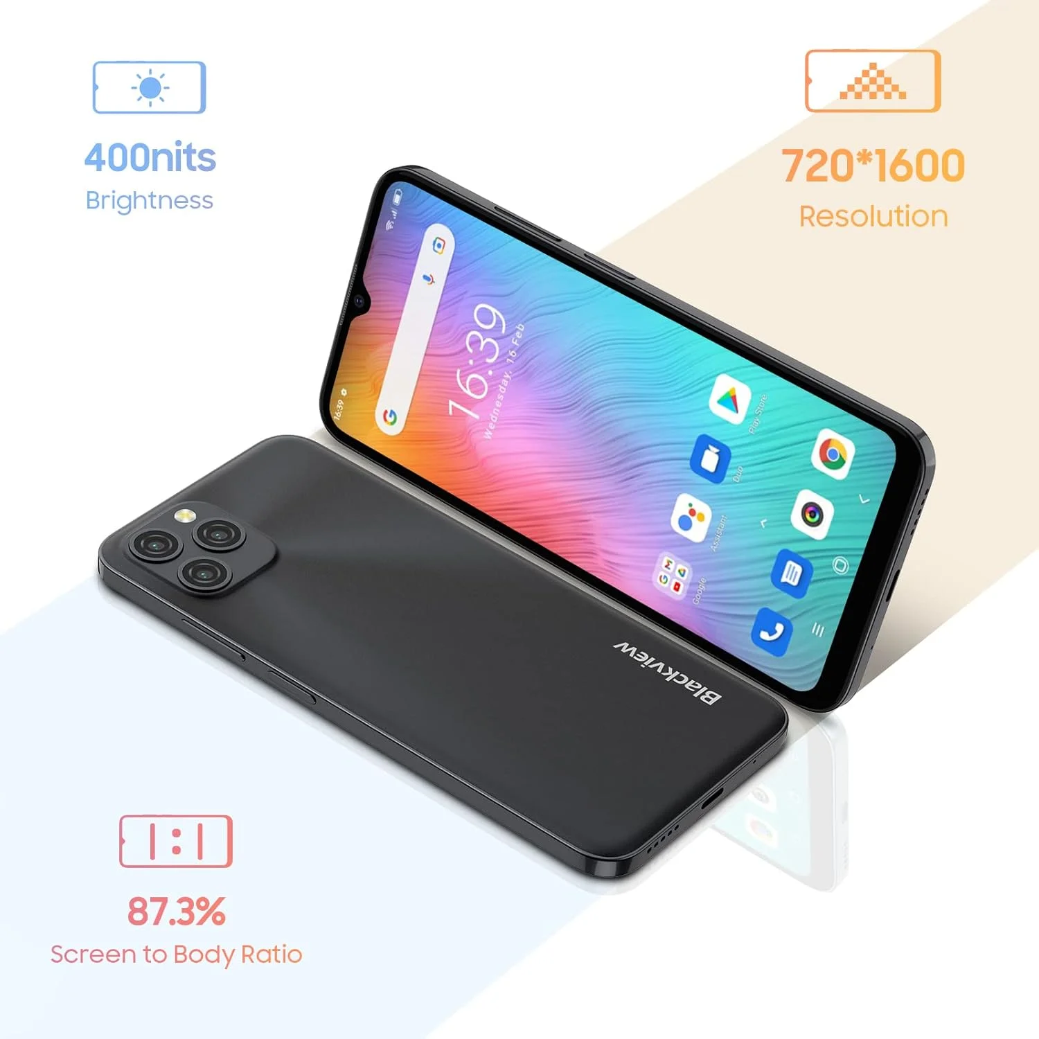 گوشی موبایل Blackview مدل A95، گوشی هوشمند 4G دو سیم کارته اندروید، 8 گیگابایت رم + 128 گیگابایت رام اندروید 11، 20 مگاپیکسل + 8 مگاپیکسل، باتری 4380 میلی آمپر ساعتی شارژ سریع 18 واتی، 6.5 اینچی HD بازگشایی قفل با تشخیص چهره/اثر انگشت