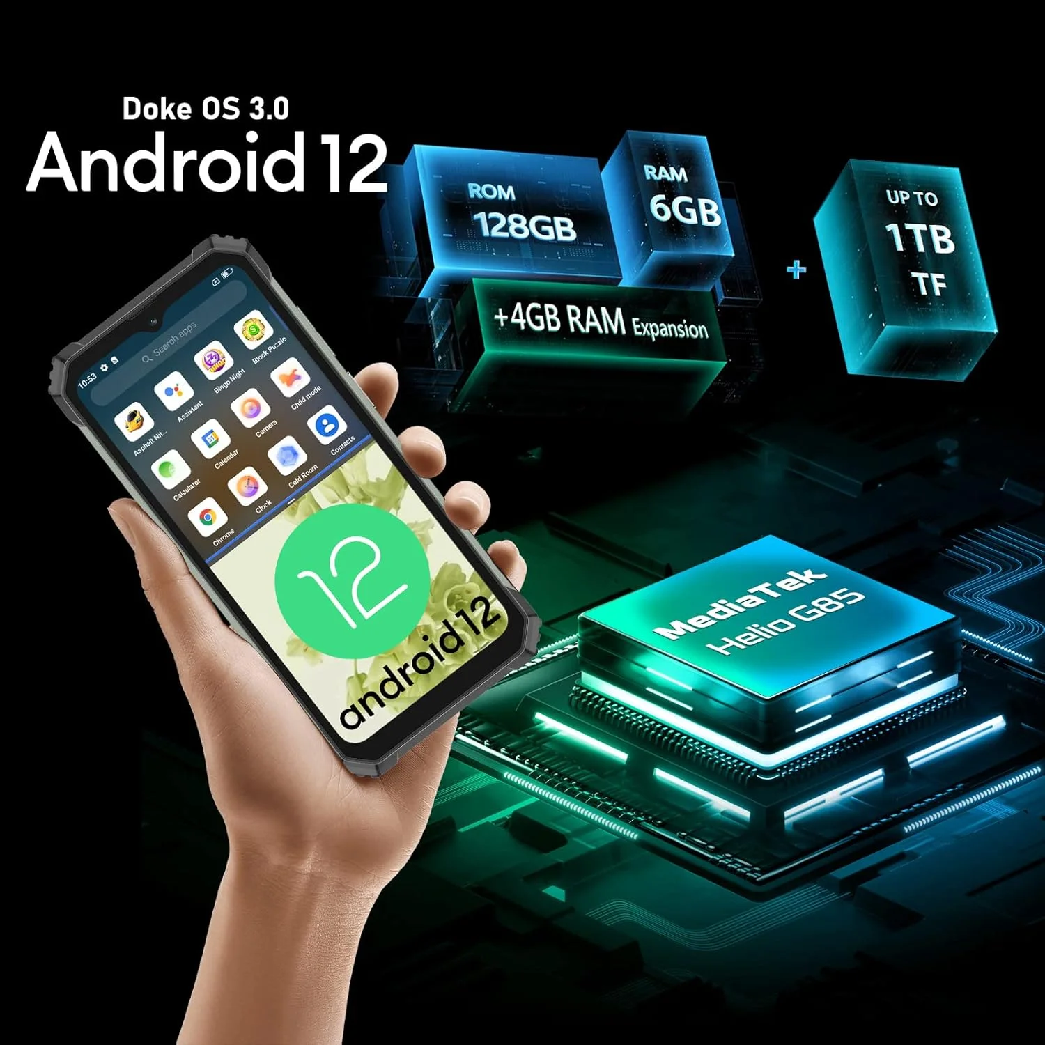 گوشی موبایل Blackview BV7100، باتری 13000mAh با شارژ سریع 33W، رم 10GB + حافظه 128GB/قابل ارتقا تا 1TB، صفحه نمایش 6.58 اینچی FHD+ 1080*2408، گوشی مقاوم در برابر آب IP69K، NFC/OTG/حالت دستکش، بازگشایی قفل با چهره/اثر انگشت گوشی موبایل Blackview BV7100، باتری 13000mAh با شارژ سریع 33W، رم 10GB + حافظه 128GB/قابل ارتقا تا 1TB، صفحه نمایش 6.58 اینچی FHD+ 1080*2408، گوشی مقاوم در برابر آب IP69K، NFC/OTG/حالت دستکش، بازگشایی قفل با چهره/اثر انگشت