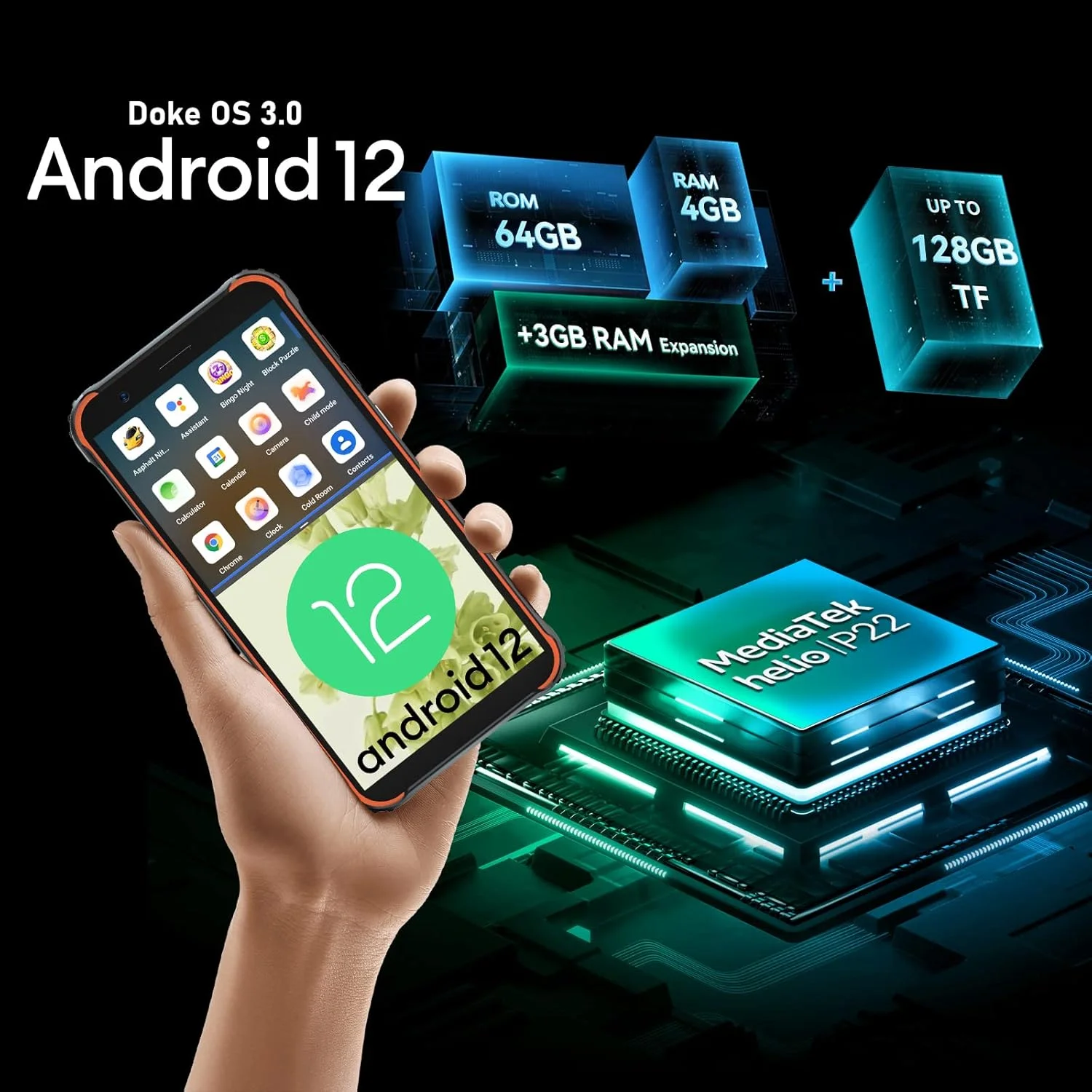 گوشی هوشمند مقاوم Blackview مدل BV4900Pro، گوشی های هوشمند مقاوم آنلاک شده با سیستم عامل اندروید 12، حافظه 7 گیگابایت + 64 گیگابایت/SD قابل ارتقا تا 256 گیگابایت، باتری 5580 میلی آمپر ساعت، صفحه نمایش 5.7 اینچی HD IP68 ضد آب، NFC/OTG 4G دو سیم کارت آنلاک شده