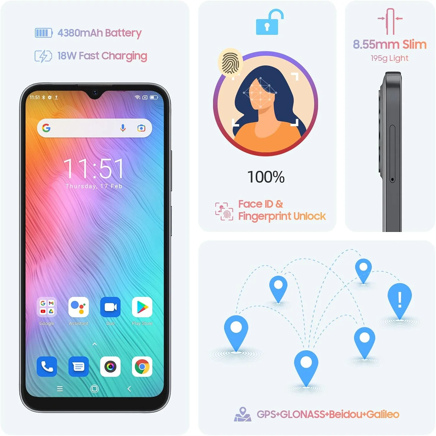 گوشی موبایل Blackview مدل A95، گوشی هوشمند 4G دو سیم کارته اندروید، 8 گیگابایت رم + 128 گیگابایت رام اندروید 11، 20 مگاپیکسل + 8 مگاپیکسل، باتری 4380 میلی آمپر ساعتی شارژ سریع 18 واتی، 6.5 اینچی HD بازگشایی قفل با تشخیص چهره/اثر انگشت