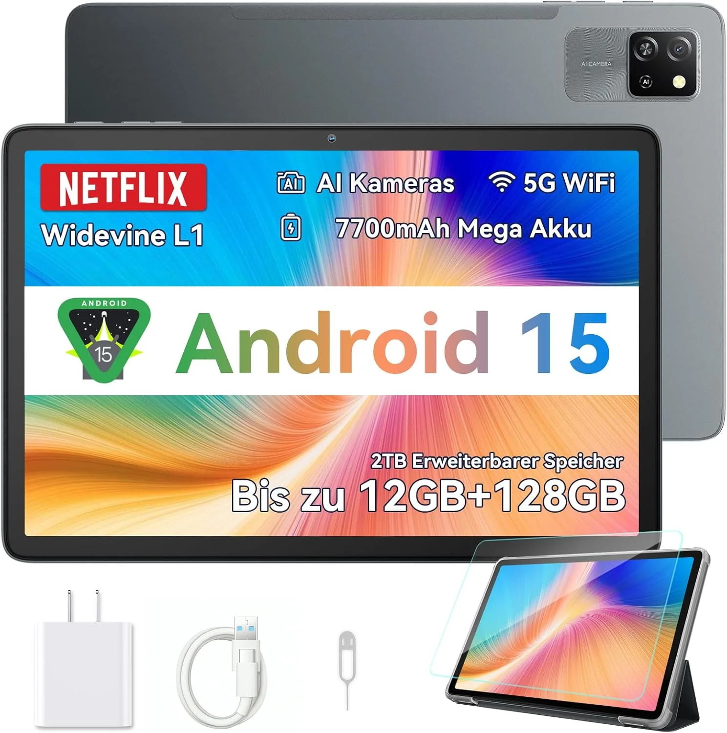 تبلت Blackview Tab 60 Pro اندروید 15، رم 12 گیگابایت + رام 128 گیگابایت/2 ترابایت TF، 10 اینچ با Widevine L1، Unisoc T606 هشت هسته ای، تبلت PC دو سیم کارت 4G، وای فای 5G، باتری 7700 میلی آمپر ساعت شامل صفحه کلید و محافظ
