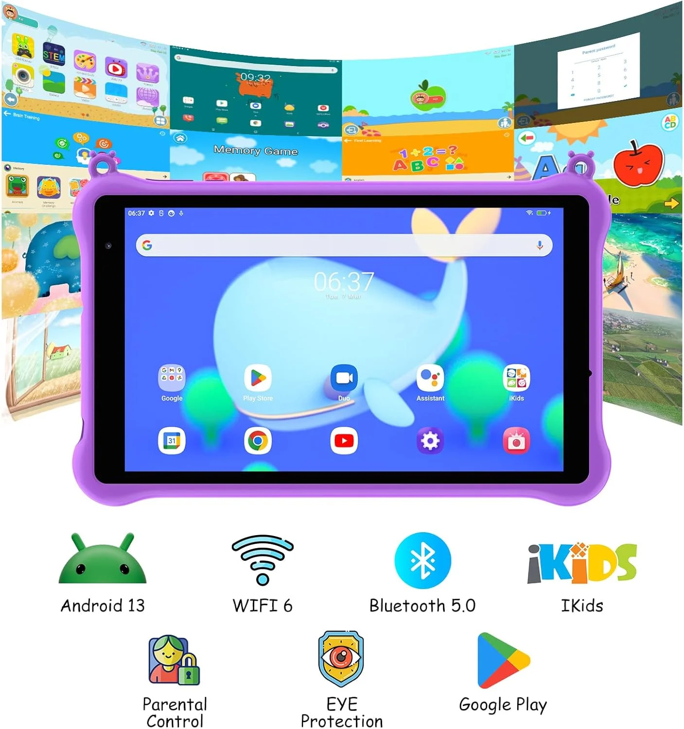 تبلت کودکانه 8 اینچی Blackview مدل Tab50 Kids، تبلت اندروید 13 برای کودکان نوپا، 3+3 گیگابایت + 64 گیگابایت/TF 1 ترابایت، 5580 میلی آمپر ساعت، برنامه iKids از پیش نصب شده، کنترل والدین، حالت محافظت از چشم، حالت مطالعه - بنفش جادویی تبلت کودکانه 8 اینچی Blackview مدل Tab50 Kids، تبلت اندروید 13 برای کودکان نوپا، 3+3 گیگابایت + 64 گیگابایت/TF 1 ترابایت، 5580 میلی آمپر ساعت، برنامه iKids از پیش نصب شده، کنترل والدین، حالت محافظت از چشم، حالت مطالعه - بنفش جادویی