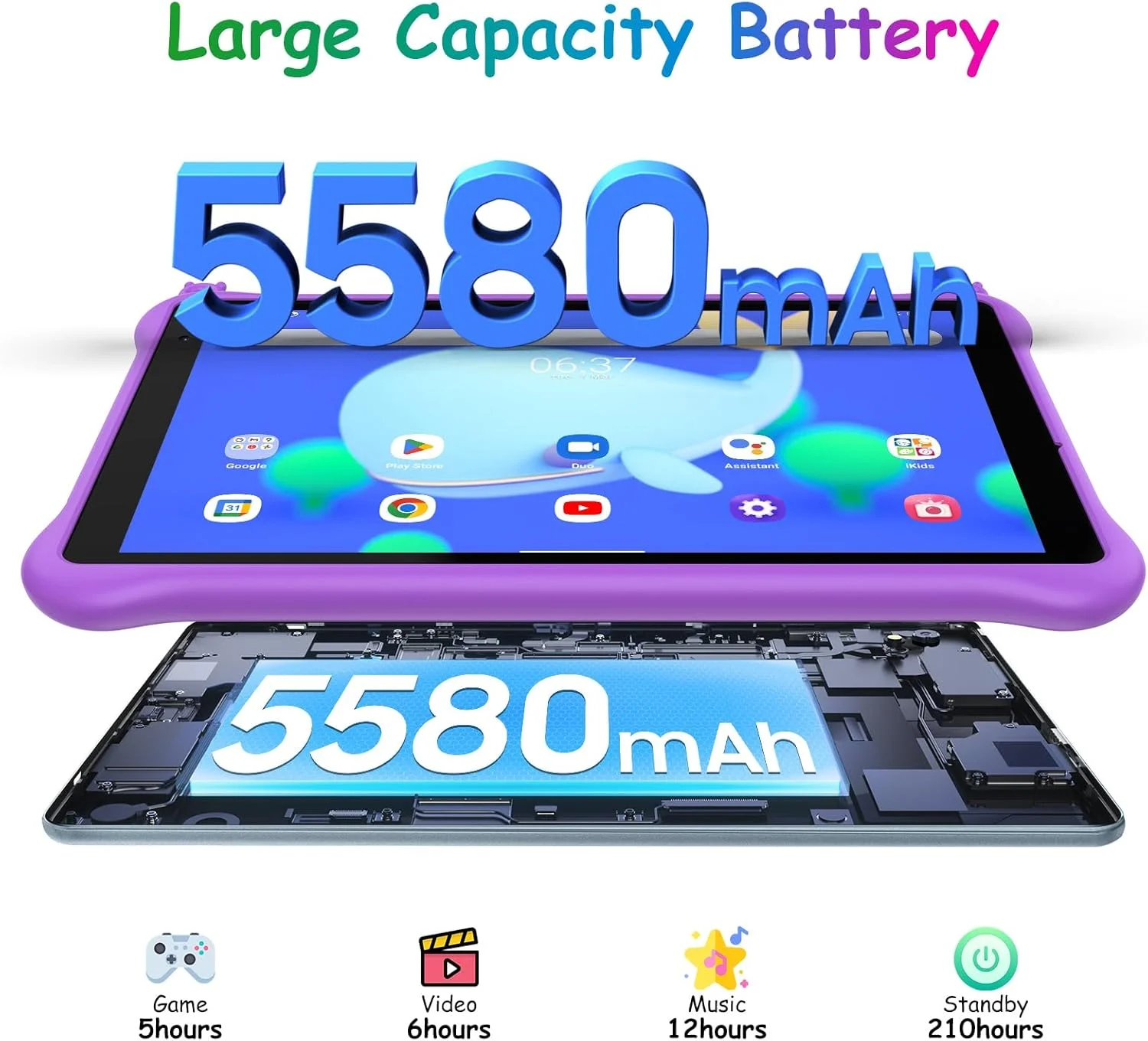 تبلت کودکانه 8 اینچی Blackview مدل Tab50 Kids، تبلت اندروید 13 برای کودکان نوپا، 3+3 گیگابایت + 64 گیگابایت/TF 1 ترابایت، 5580 میلی آمپر ساعت، برنامه iKids از پیش نصب شده، کنترل والدین، حالت محافظت از چشم، حالت مطالعه - بنفش جادویی تبلت کودکانه 8 اینچی Blackview مدل Tab50 Kids، تبلت اندروید 13 برای کودکان نوپا، 3+3 گیگابایت + 64 گیگابایت/TF 1 ترابایت، 5580 میلی آمپر ساعت، برنامه iKids از پیش نصب شده، کنترل والدین، حالت محافظت از چشم، حالت مطالعه - بنفش جادویی
