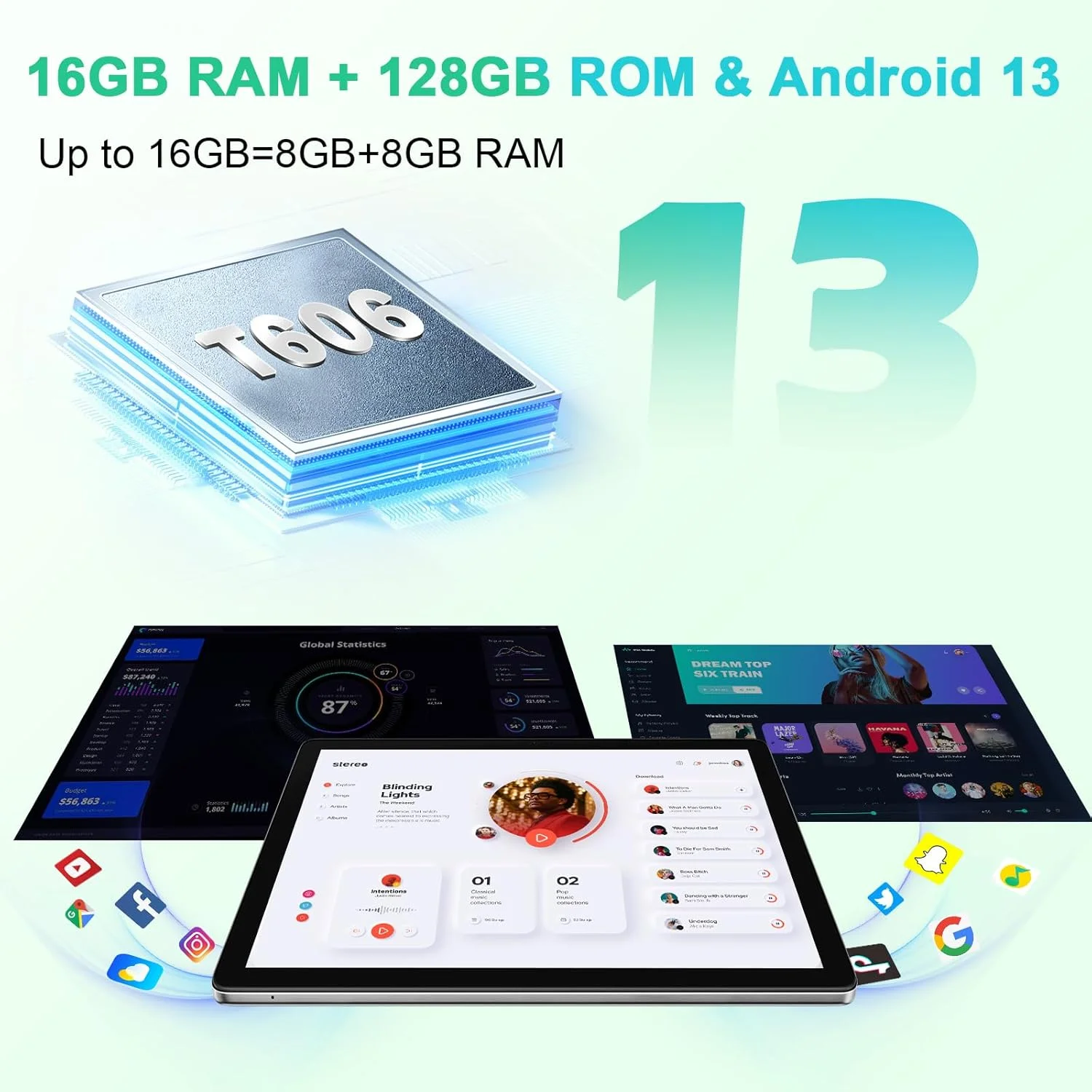 تبلت Blackview Tab 80 با صفحه نمایش 10.1 اینچی، اندروید 13، حافظه 16 گیگابایت + 128 گیگابایت/TF 1 ترابایت، دو سیم کارت 4G LTE + وای فای 5G/2.4G، تبلت گیمینگ هشت هسته ای، باتری 7680 میلی آمپر، دوربین دوگانه 13 مگاپیکسل + 8 مگاپیکسل، Type-C/Face ID/GPS/OTG - خاکستری