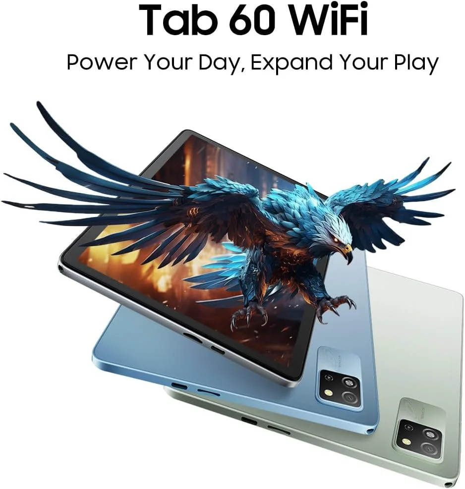 تبلت Blackview Tab 60 WiFi با اندروید 14، رم 12 گیگابایت + حافظه 128 گیگابایت (قابل ارتقا تا 1 ترابایت)، صفحه نمایش 10.1 اینچی HD+، باتری 5100 میلی آمپر، دوربین 5 مگاپیکسل + 13 مگاپیکسل، ضخامت فوق العاده باریک 8.5 میلی متر، WiFi 6، بلندگوهای دوگانه، بازگشایی قفل با چهره، خاکستری