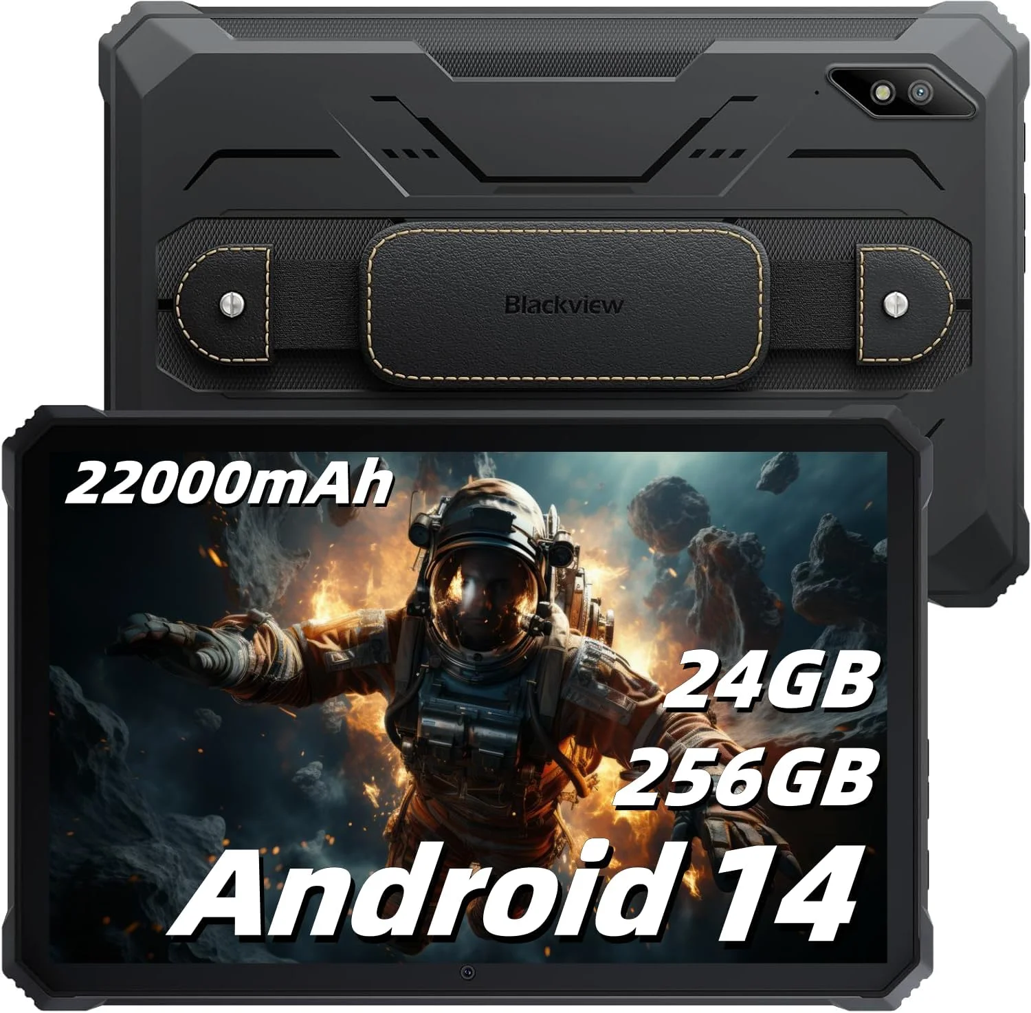 تبلت مقاوم Blackview با صفحه نمایش 10.36 اینچی 2.4K، تبلت هشت هسته ای 22000mAh، رم 24 گیگابایتی (8+16) + رام 256 گیگابایتی + قابلیت ارتقا تا 1 ترابایت، دوربین ضد آب 48 مگاپیکسلی + 16 مگاپیکسلی، 4G LTE/5G WiFi، BT 5.0/OTG/GPS - مشکی