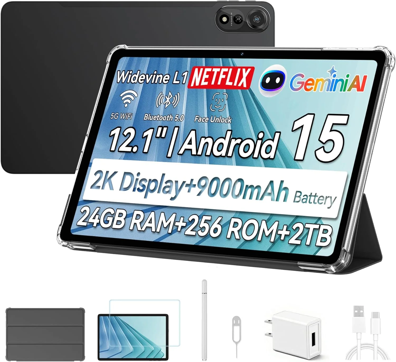 تبلت Blackview Mega2 2024 اندروید 15، 12(4+8) گیگابایت + 256 گیگابایت قابل ارتقا تا 2 ترابایت، مدل Wi-Fi 6، تبلت 12 اینچی با صفحه نمایش HD+IPS، 9000mAh، بلندگوهای دوگانه و دوربین، BT5.3، Google GMS، پردازنده 2.0GHz، قهوه ای