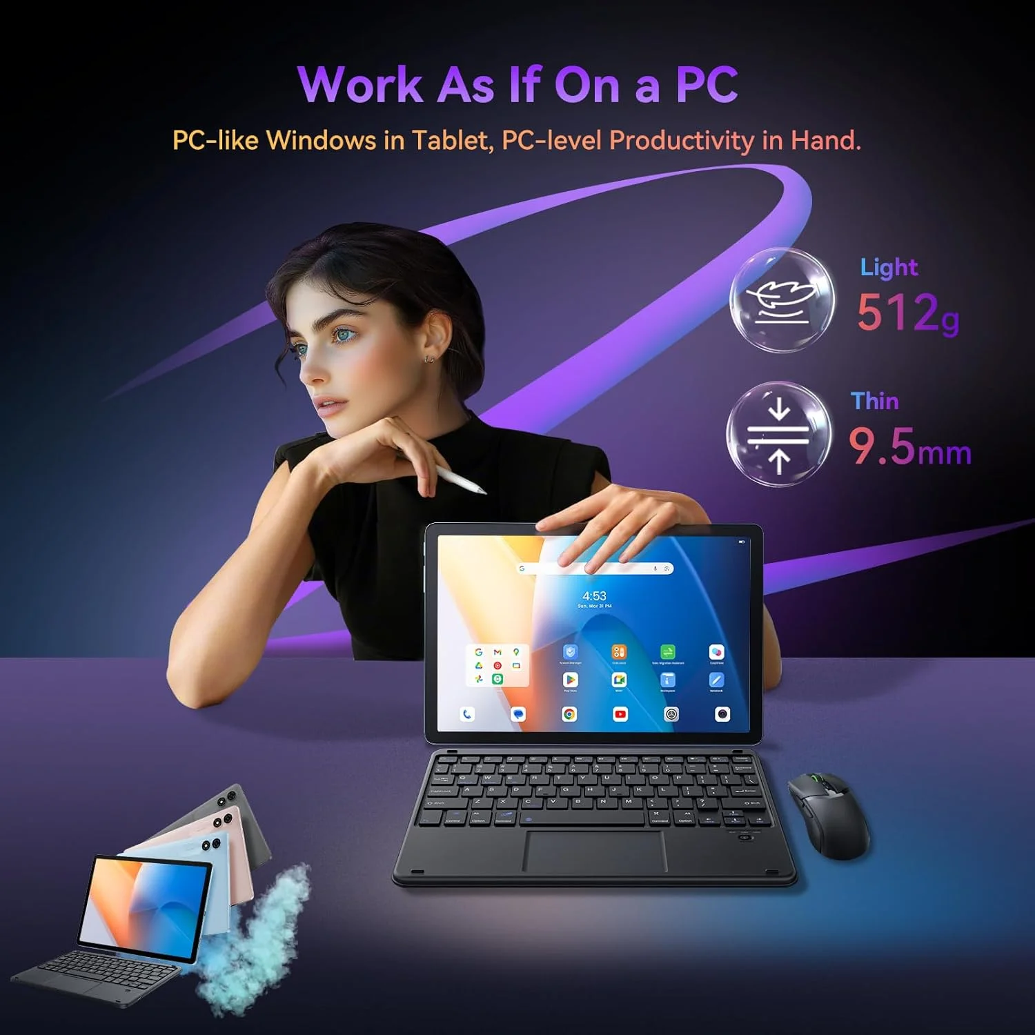 تبلت Blackview 2025، تبلت اندرویدی 11 اینچی با 18 گیگابایت رم + 256 گیگابایت حافظه (قابل ارتقا تا 2 ترابایت)، تبلت های Tab 9 WiFi اندروید 14 با صفحه نمایش 2.4K FHD، Widevine L1، 8200mAh، وای فای 5G، 13MP+8MP/Face ID/PC Mode، آبی