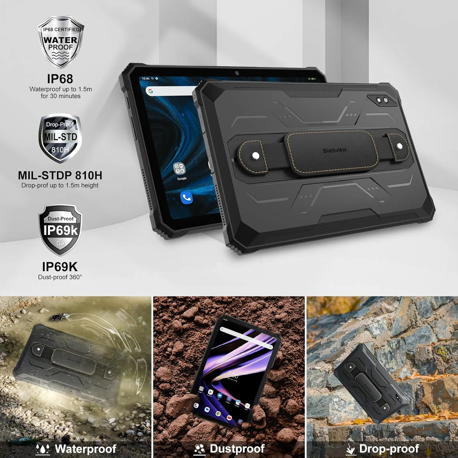 تبلت مقاوم Blackview با صفحه نمایش 10.36 اینچی 2.4K، تبلت هشت هسته ای 22000mAh، رم 24 گیگابایتی (8+16) + رام 256 گیگابایتی + قابلیت ارتقا تا 1 ترابایت، دوربین ضد آب 48 مگاپیکسلی + 16 مگاپیکسلی، 4G LTE/5G WiFi، BT 5.0/OTG/GPS - مشکی تبلت مقاوم Blackview با صفحه نمایش 10.36 اینچی 2.4K، تبلت هشت هسته ای 22000mAh، رم 24 گیگابایتی (8+16) + رام 256 گیگابایتی + قابلیت ارتقا تا 1 ترابایت، دوربین ضد آب 48 مگاپیکسلی + 16 مگاپیکسلی، 4G LTE/5G WiFi، BT 5.0/OTG/GPS - مشکی