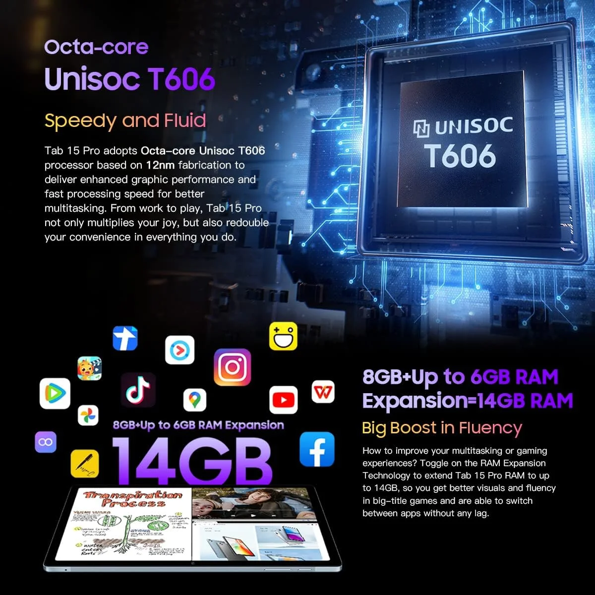 تبلت Blackview Tab 15 PRO با صفحه نمایش 10.5 اینچی FHD+، اندروید 12، 14 گیگابایت رم + 256 گیگابایت حافظه (قابل ارتقا تا 1 ترابایت)، ضخامت 7.3 میلی‌متر و باتری 8280 میلی‌آمپر، Widevine L1، دو سیم‌کارت 4G LTE + WiFi، دوربین 13 مگاپیکسل + 8 مگاپیکسل، استریو چهارگانه