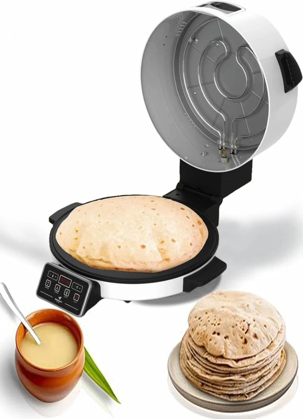 نان ساز برقی عربی مباشی، صفحه پخت 40 سانتی متری، نمایشگر LED، تمام مس، پنل کنترل لمسی، 2200 وات، سفید (ME-HBM150)